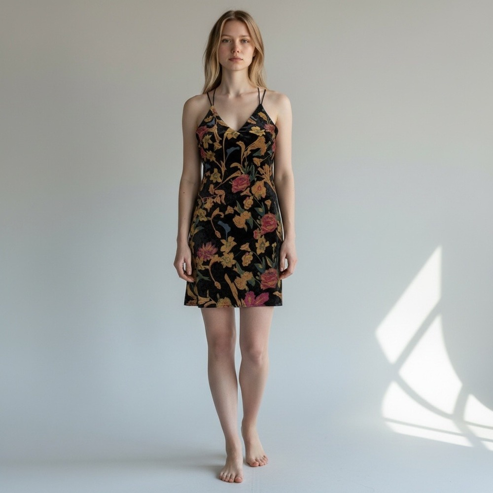 ASTR The Label Mini Dress L Black Multi Floral NEW Velvet Lace Grunge Sleek